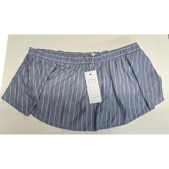 Sage Strapless Bandeau Ruffle Crop Top~Size Medium~Blue White Stripe Sexy Casual - Picture 2 of 6